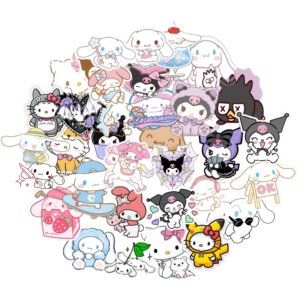 

Cinnamoroll Sticker Packs 30+ Pcs Anti Air Bahan Vinyl | Sanrio | Kuromi | Stiker Handphone / Ipad | Stiker Helm | Stiker Buku | Stiker Laptop
