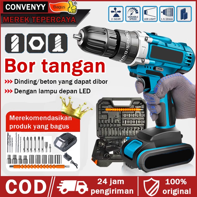 Convenyy Mesin Bor Bor Baterai Bor Listrik Bor Tanpa kabel Mesin Cordless Screwdriver Bor Impact Cor