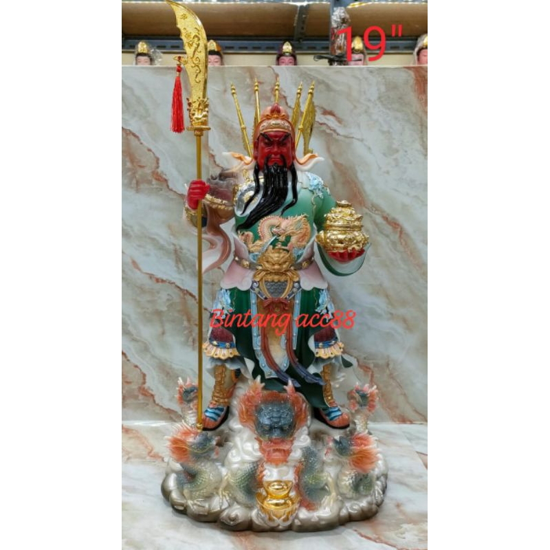 patung dewa kwan kung/ kwan kong / kwan te - mamer - berdiri - 5 naga - 19inch