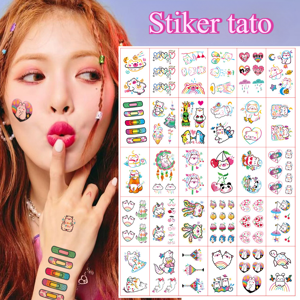 

Kartun anak-anak bunga hewan simulasi stiker tato stiker tato tahan air stiker lucu modis tahan lama