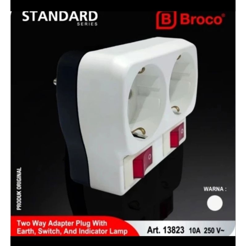 Broco Steker Stop kontak 2 lubang +saklar 13823-55 putih