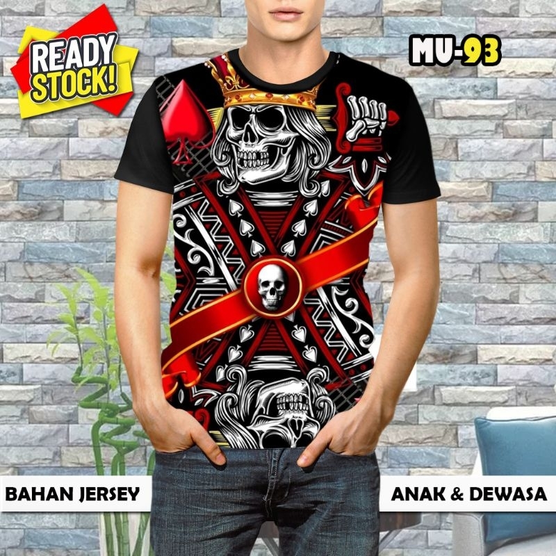 Kaos Uniq Kartu Remi King Tengkorak Merah Tshirt Unik Anak dan Dewasa