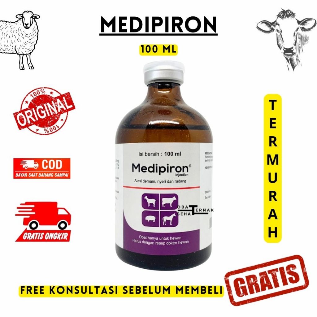 MEDIPIRON Inj. 100 ml - Obat Demam, Nyeri, Radang Sapi, Kambing, Babi, Domba dan Kuda