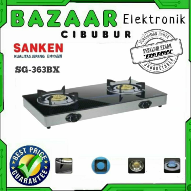 KOMPOR 2 TUNGKU SANKEN SG 363 BX / SG363BX / SG-363BX - TEMPERED GLASS