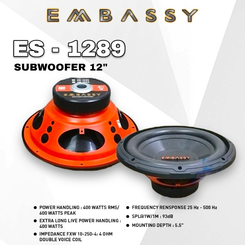 Speaker Embassy 12 Inch Doble Coil Subwoofer EM 1289 Spiker Bass