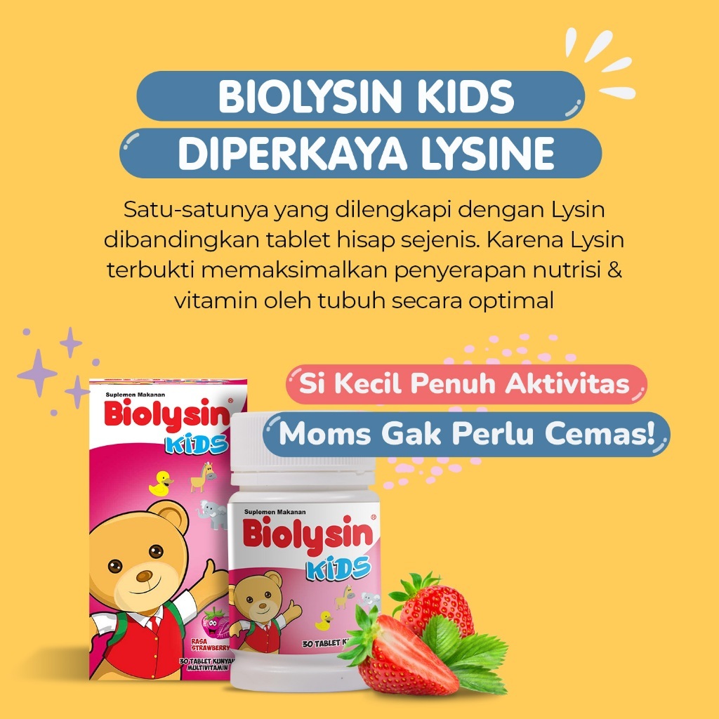 Biolysin Kids Permen Vitamin Anak Rasa Stroberi Tingkatkan Nafsu Makan Vitamin C Anak Vit D Anak Tab