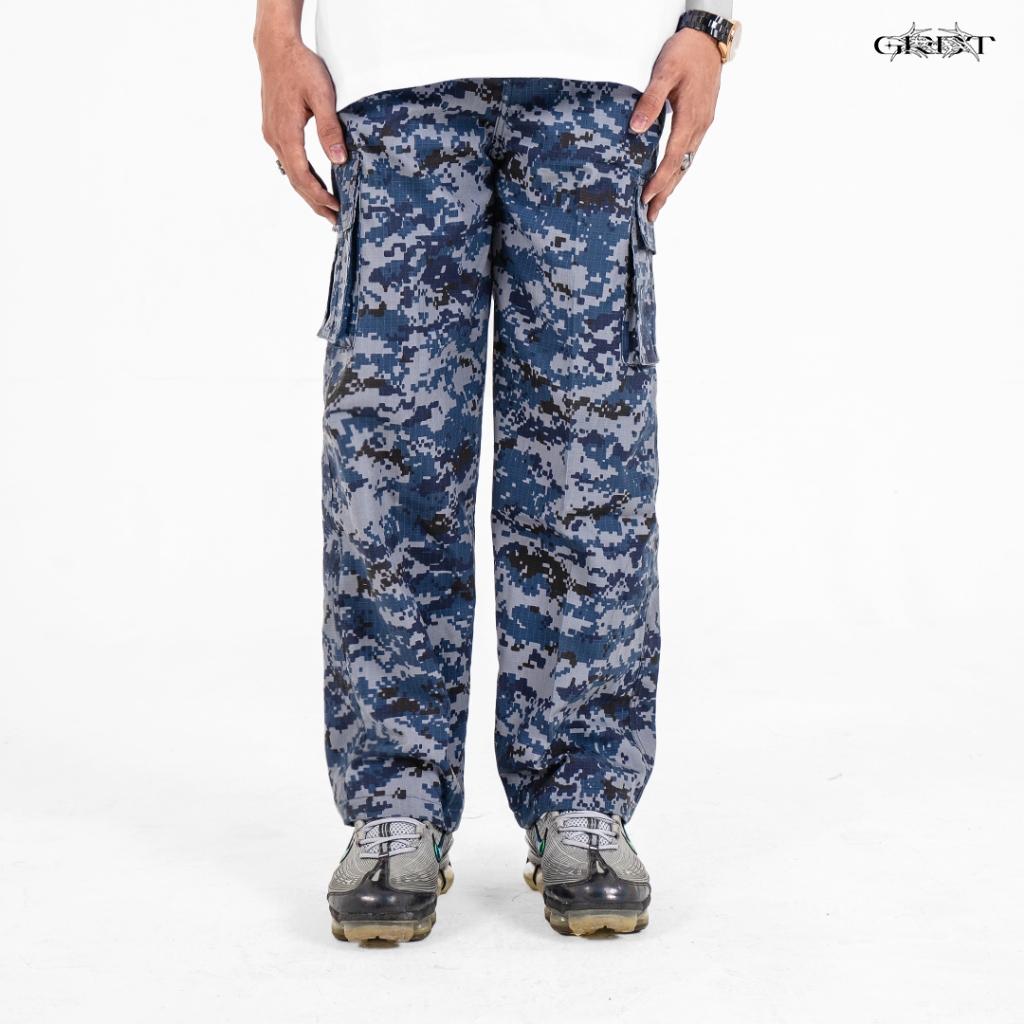 GRDT - Long Cargo Pants Camo Ripstop Blue
