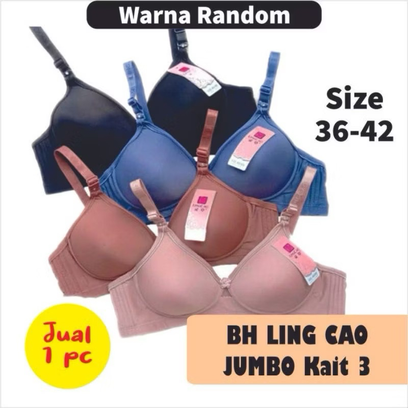 PAKET 3 PCS 100Rb - Bra BH Wanita LingCao LingCau Kaitan 3 Busa Tipis Cup B(Sedang) Tanpa Kawat