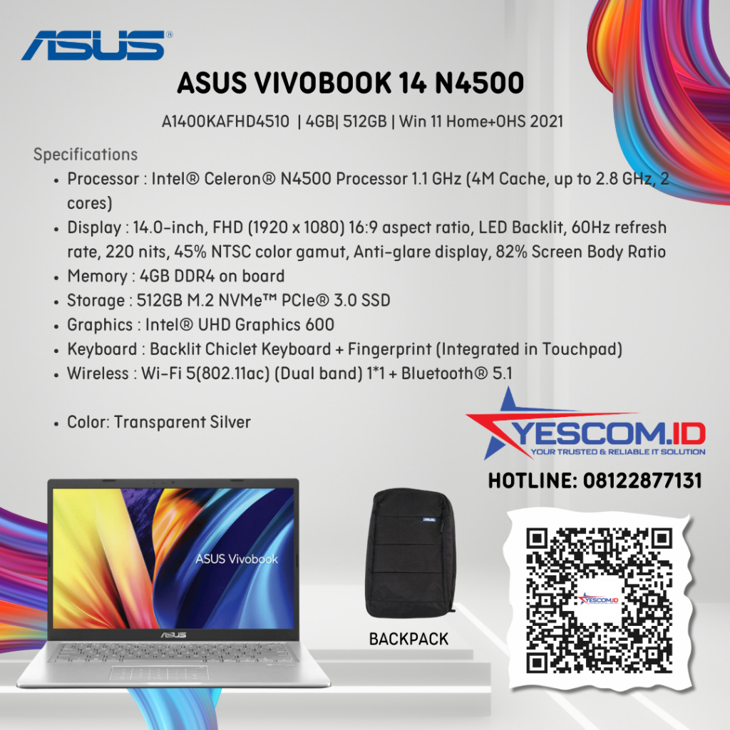 ASUS ASUS VIVOBOOK 14 N4500 A1400KAFHD4510 / 4GB/ 512GB