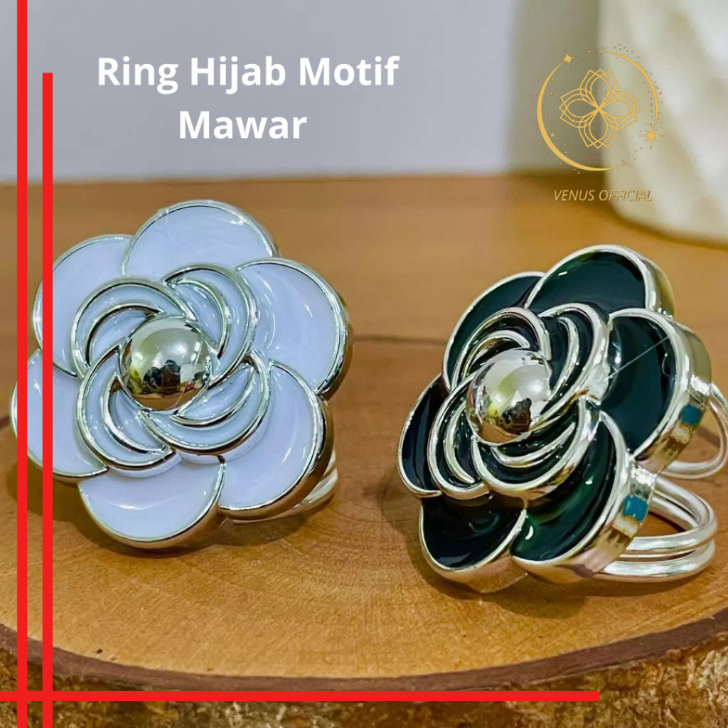 Ring Hijab Bunga Mawar Hitam Dan Putih - Bros Kolong - Ring Hijab Terbaru - Aksesoris Tambahan - Aks