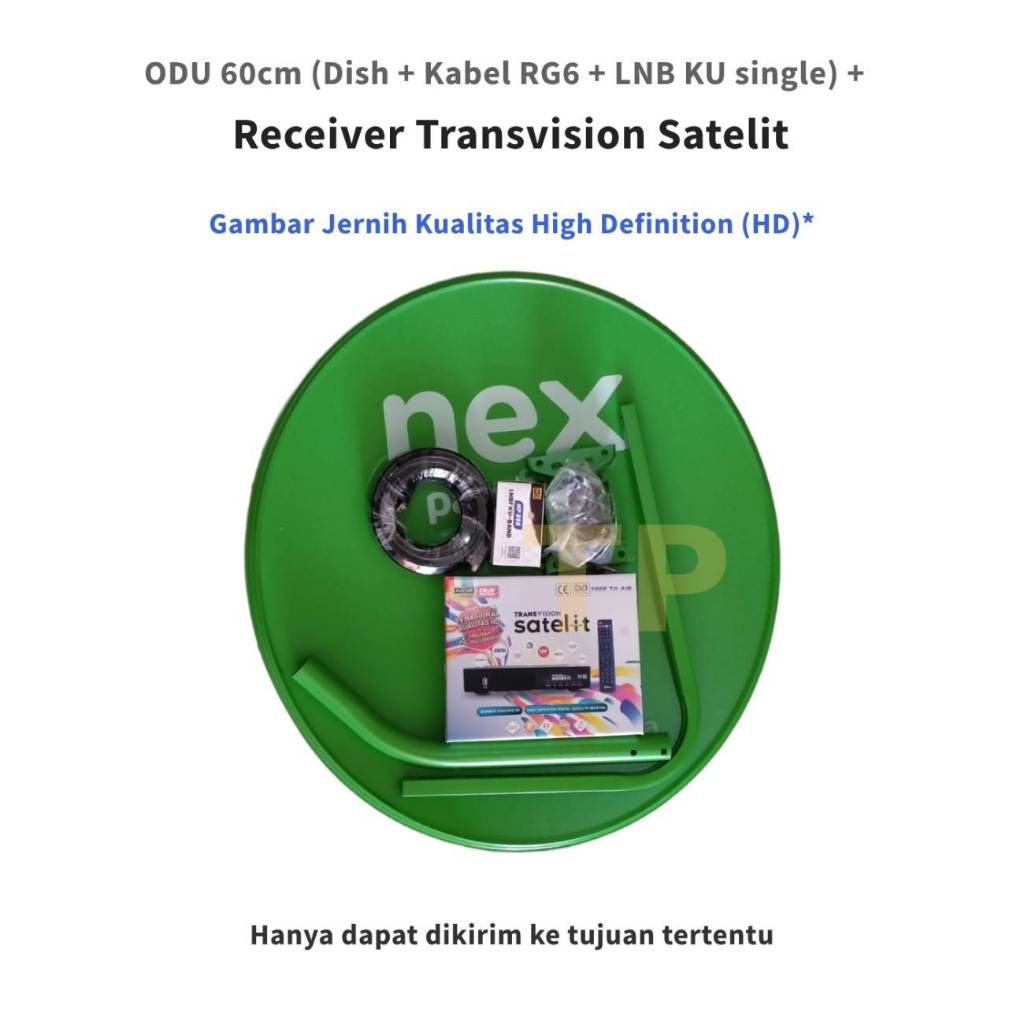 1 Set Lengkap ODU 60cm + Receiver Parabola Transvision Satelit (Dish 60cm + Kabel 15m + LNB KU Band 