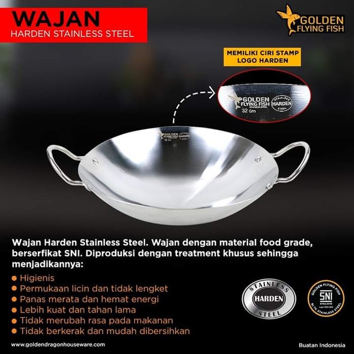 Kuali I Wajan Harden Stainless Steel Golden I Wajan Anti Lengket Stainless Harden Steel Golden Flyin