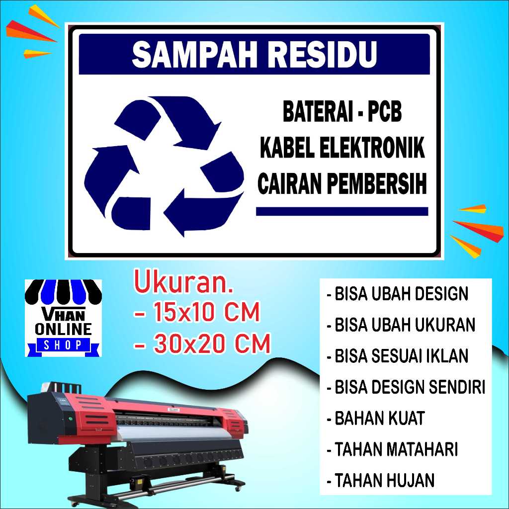 

Cetak Stiker Untuk Pembuangan Sampah Residu Bahan Cerah Biru