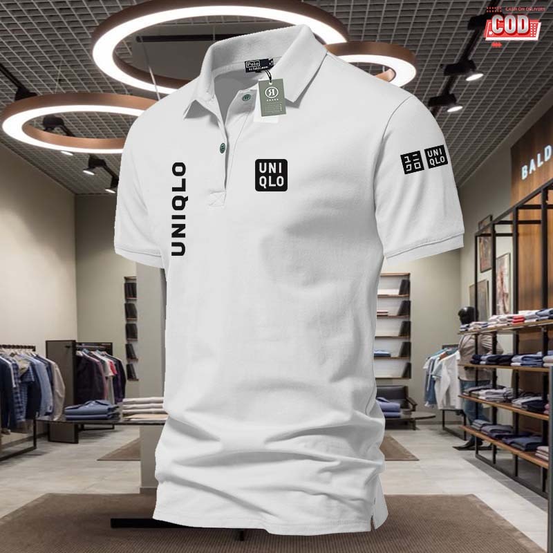 ORIGINAL TERBARU Buy COD .. Polo Shirt Pria / Kaos Polo Kerah Uniqlo Kiri Kanan + lengan Hitam /