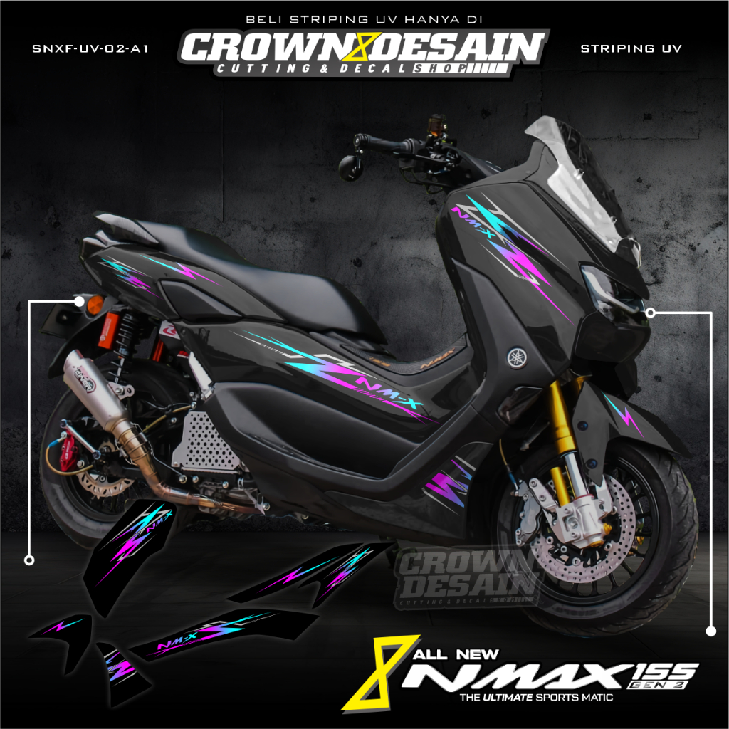 Striping UV NMAX 155 New Custom Rainbow - Stiker Striping UV Nmax New 155 Lis Motif Desain Simple - 