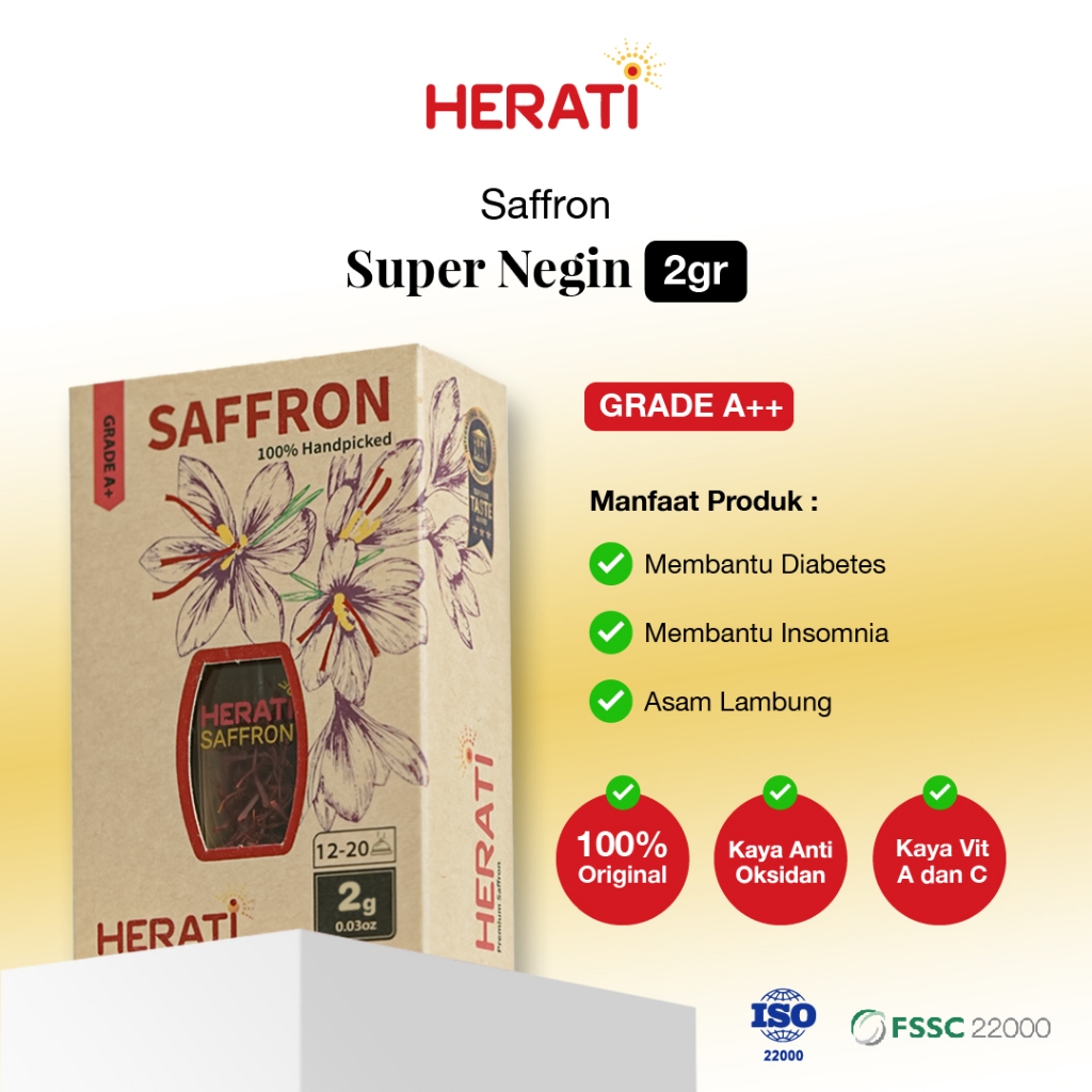 

Saffron Herati Afghanistan I Safron Super Negin 2 gr Bunga Saffron Grade A+ Premium Original