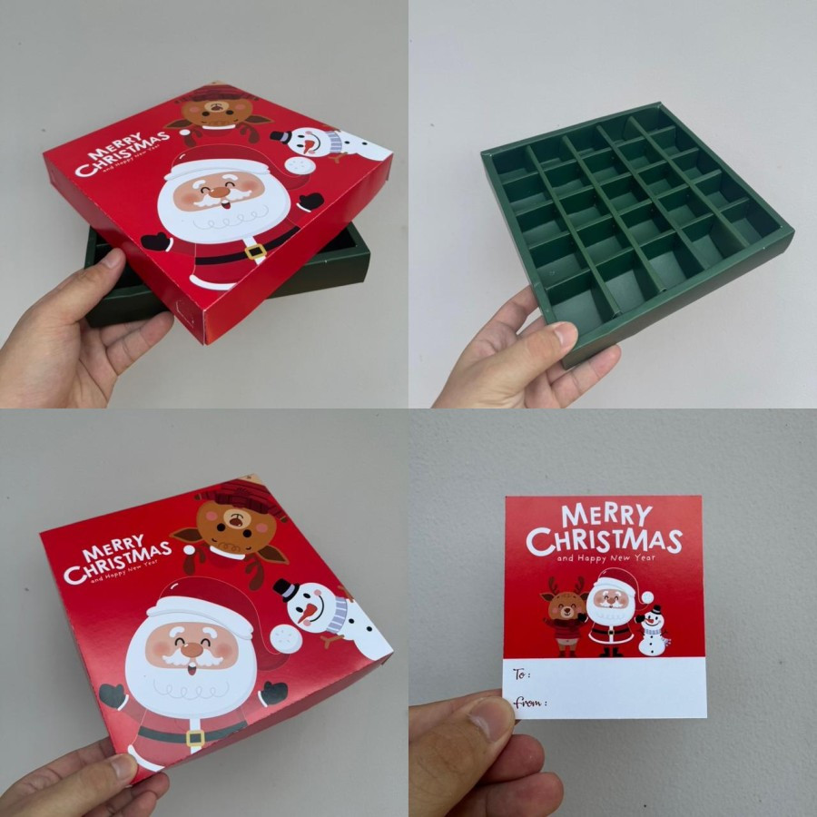 

5 Pcs Dus Nastar Bulat Sekat 25 Hampers Christmas Kartu Ucapan Dus Hijau Tua Ukuran 3.5 x 3.5 x 3.5cm