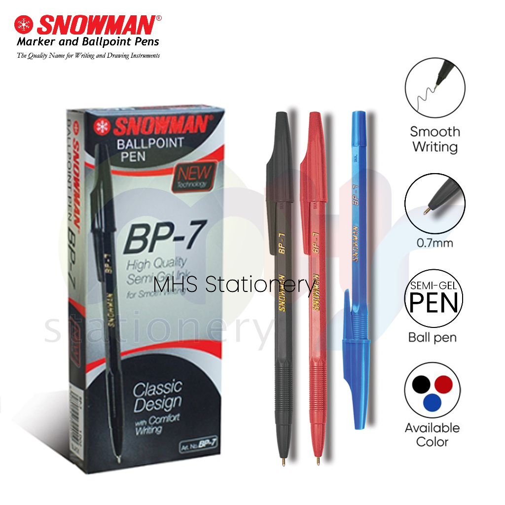 

SNOWMAN Bolpoin Pulpen Ballpoint Semi Gel Pen Pena BP-7 0.7 mm 1 Box 12 Pcs