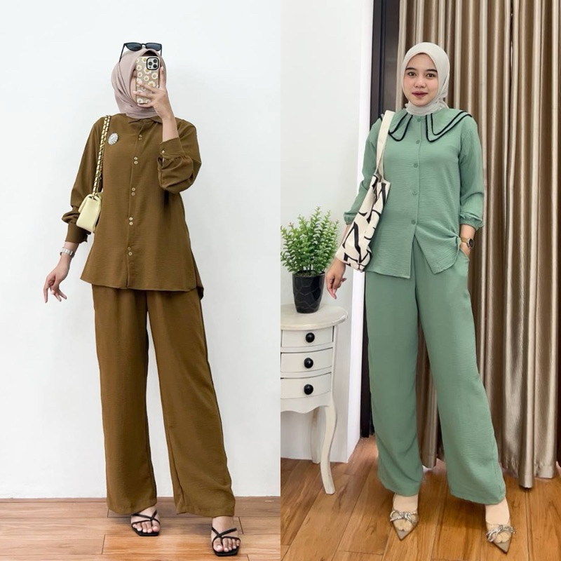 CALISTA DAFIZA SET -  ONESET CRINKLE FULL KANCING DZAFINA SETELAN CELANA BUSUI SETCEL OOTD HIJAB