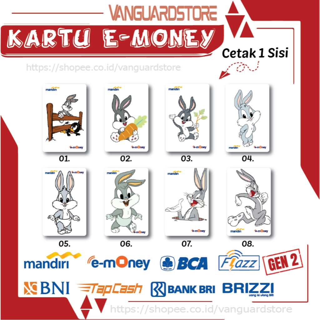 KARTU E MONEY E TOLL DISNEY LOONEY TUNES ANIME 2 EMONEY MANDIRI FLAZZ BCA BNI TAPCASH BRIZZI BRI