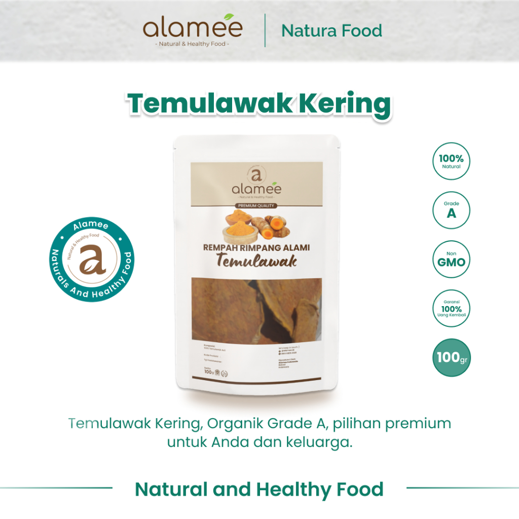 

ALAMEE Temulawak Kering Iris Dried Curcuma Rempah Rimpang Organik Alami Temu Lawak Spice 100gr