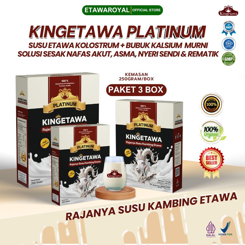 

Kingetawa Platinum Susu Etawa Tinggi Kalsium Untuk Penyembuhan Tulang Paket 3 Box Kemasan 250gr