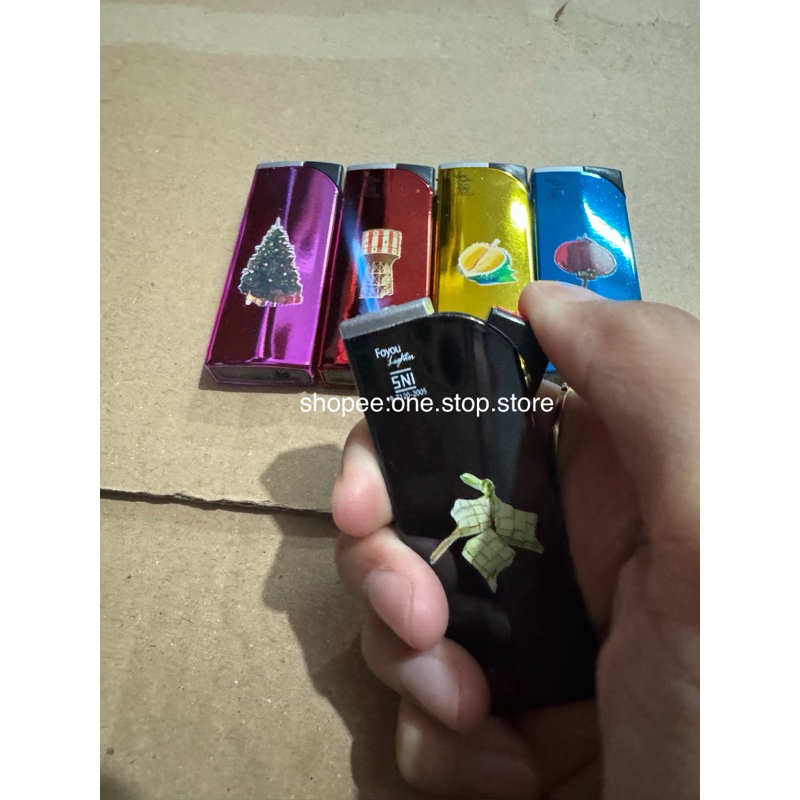 Korek api Gas Mancis Bara Zet Biru Torch Jet Metal Case Ketupat Durian Pohon Natal Medan Foyou Light