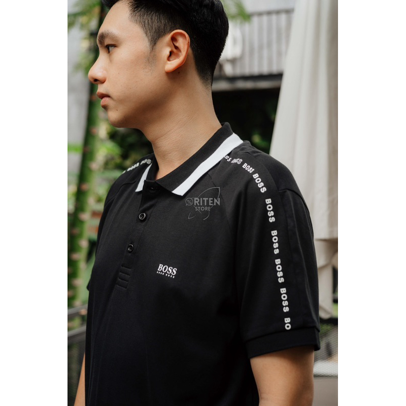 Hugo Boss Paule 2 Stripper Collar Polo Black Original / Kaos Polo HB Authentic