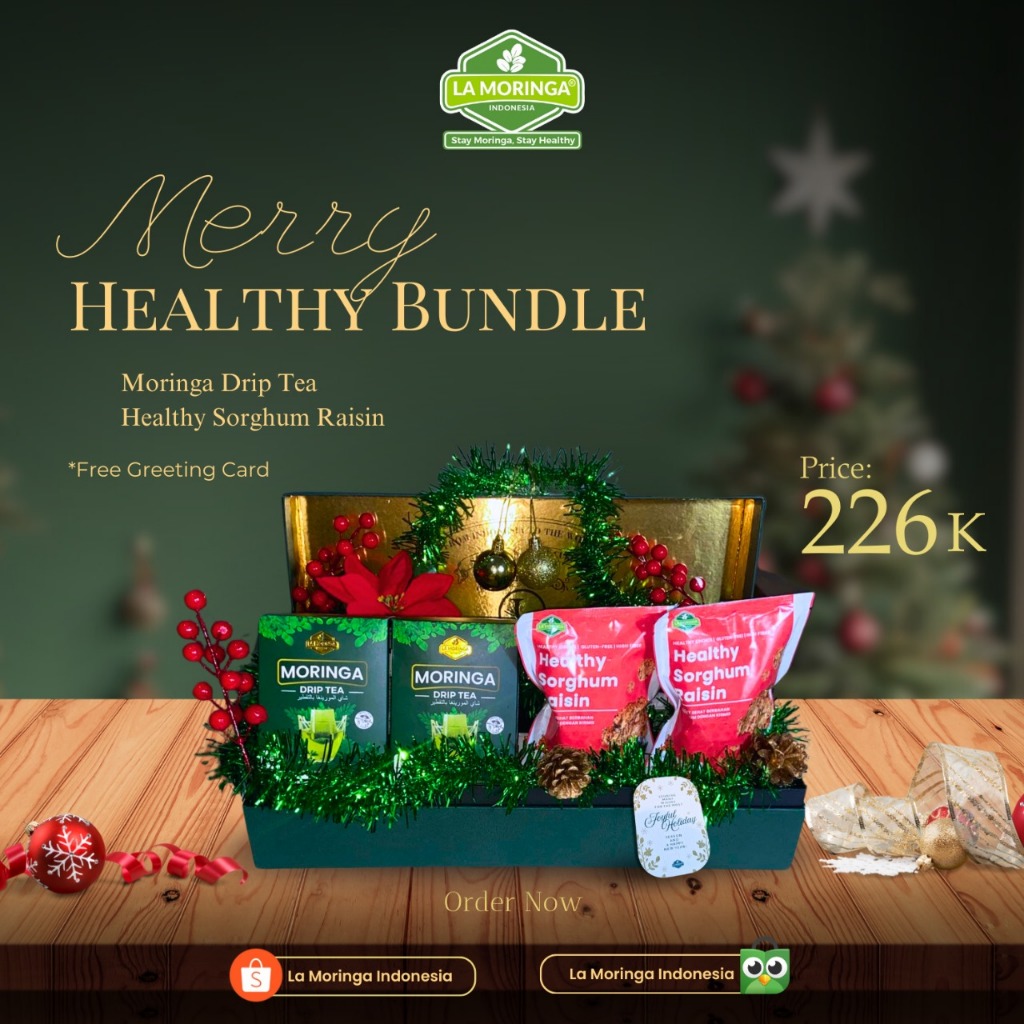 

Paket Hampers Moringa Merry & Healthy Bundle (Moringa Drip Tea + Healthy Sorghum Raisin)