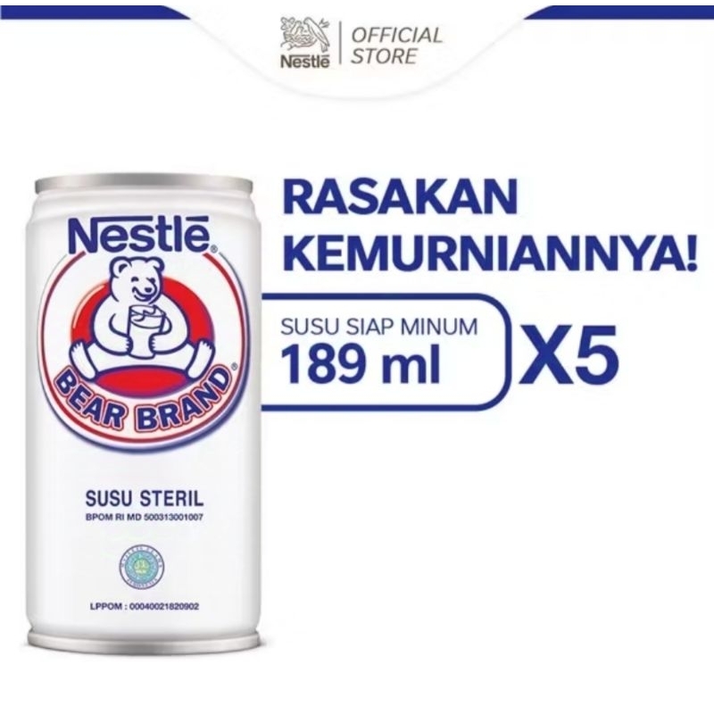 

[Paket isi 5] NESTLE BEAR BRAND Susu Sapi Steril Siap Minum 189ml