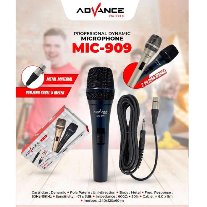 Advance Microphone Kabel MIC-909 / Mic Kabel Profesional Dinamik Cocok Untuk Karaoke