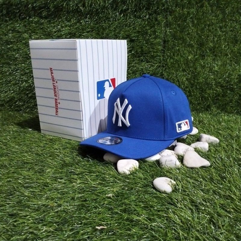 NY Putih Bahan Biru Topi Premium Unisex Full Tag MLB