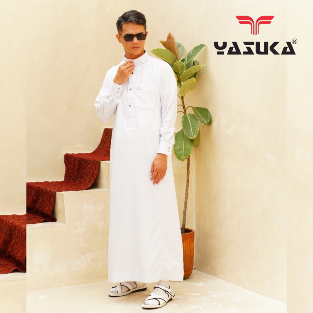 YASUKA JUBAH PRIA SLIM FIT MODEL QATARI MANSET LENGAN PANJANG PUTIH