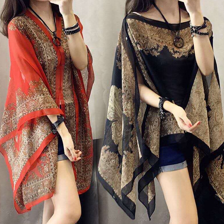 Produk Terbatas Outer Scarf Batik Chiffon Pantai Bahan Sifon Baju Luaran Bali Premium Syal Sutra Sha