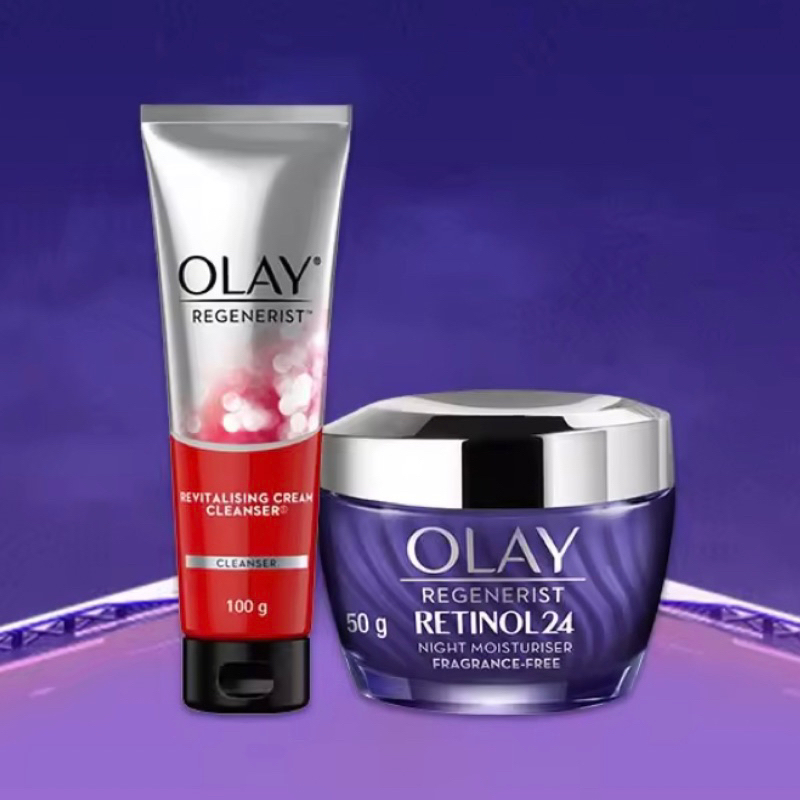 Olay Retinol Set Krim Pelembab Malam & Sabun Muka Regenerist Anti Aging Tandem