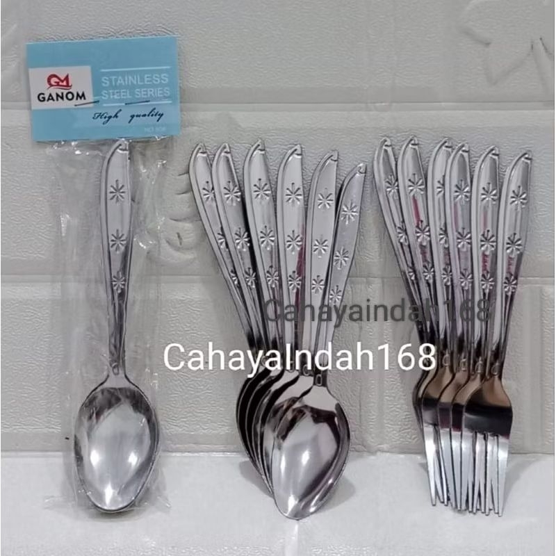 (12 Pcs)2 Model/Sendok atau garpu Makan Motif Bintang Tebal/Sendok Garpu Makan Polos Stainless Tebal