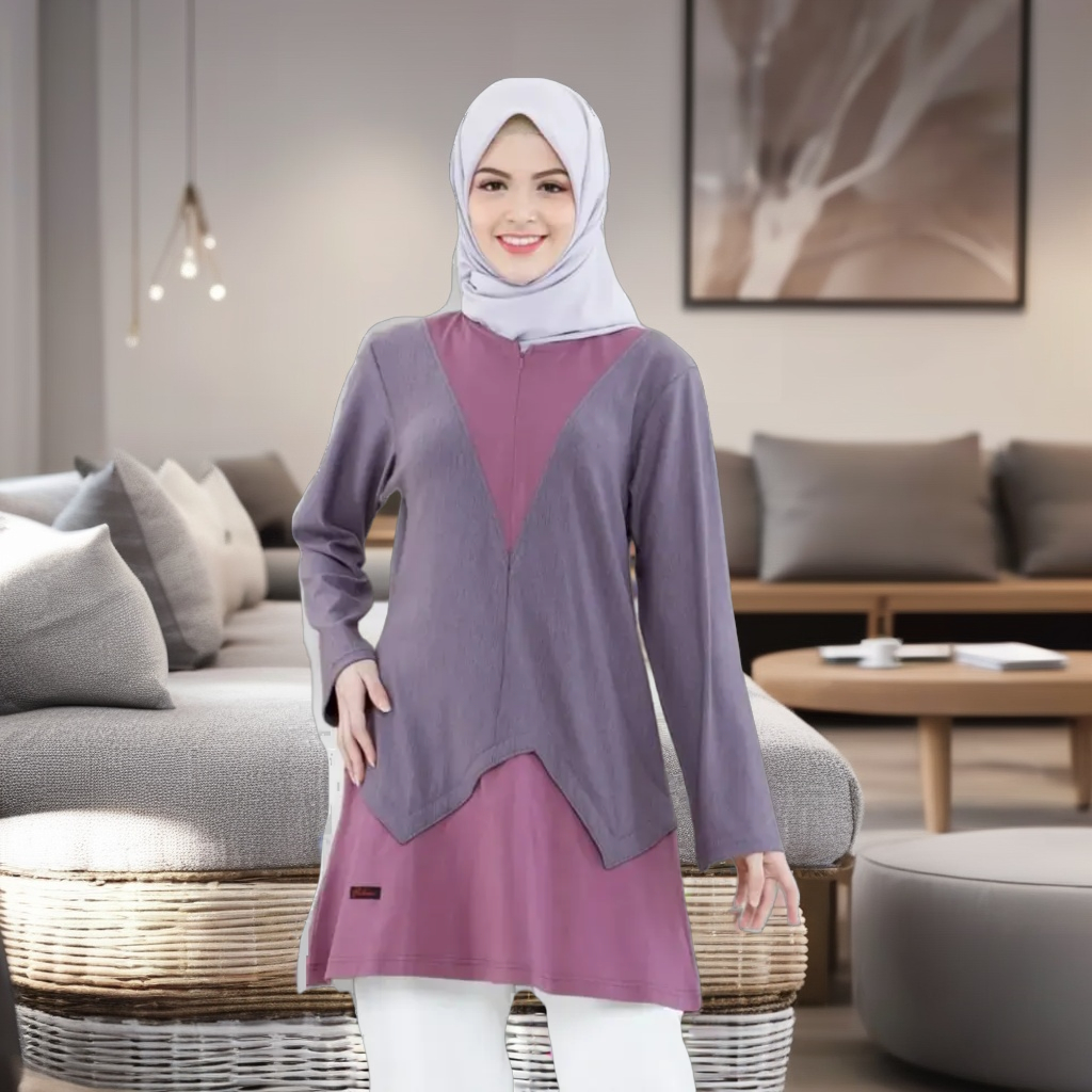 BAJU ATASAN KAOS WANITA RAHNEM BLUS AT 42 UNGU / BAJU BLUS WANITA PROMO