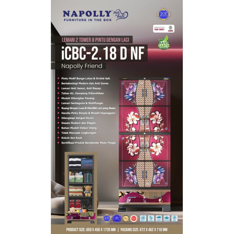 Lemari Pakaian Plastik Napoli 2 Tower 8 Pintu iCBC 2 18 2.18 D NF Napolly Napoly Friend