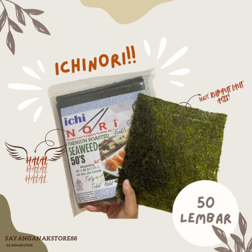 

ICHINORI 50 SHEET / SUSHI NORI / YAKINORI / NORI HALAL / DRIED SEAWEED / NORI GIMBAB