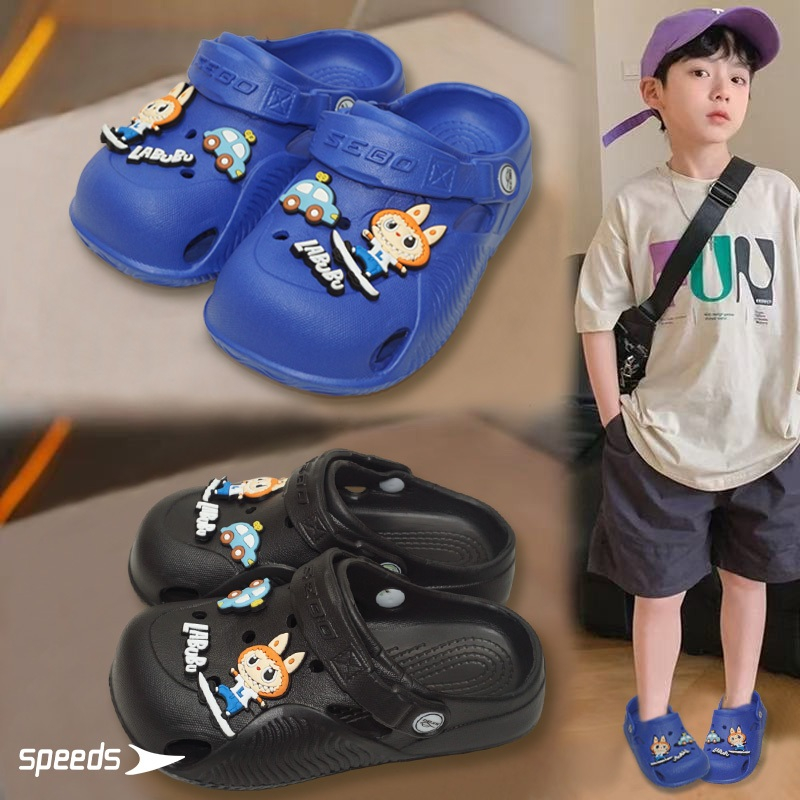 SPEEDS X SEBO LABUBU Sandal Anak Laki-Laki,Sandal Crocs Anak Laki-laki Jibbitz Wedges Anti-selip Mod