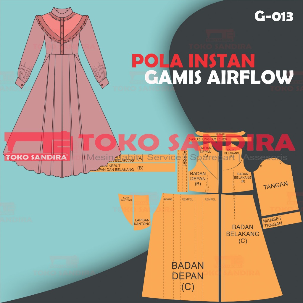 pola gamis/pola instan gamis/pola gamis airflow/pola instan murah/pola gamis dress/pola jahit kompli
