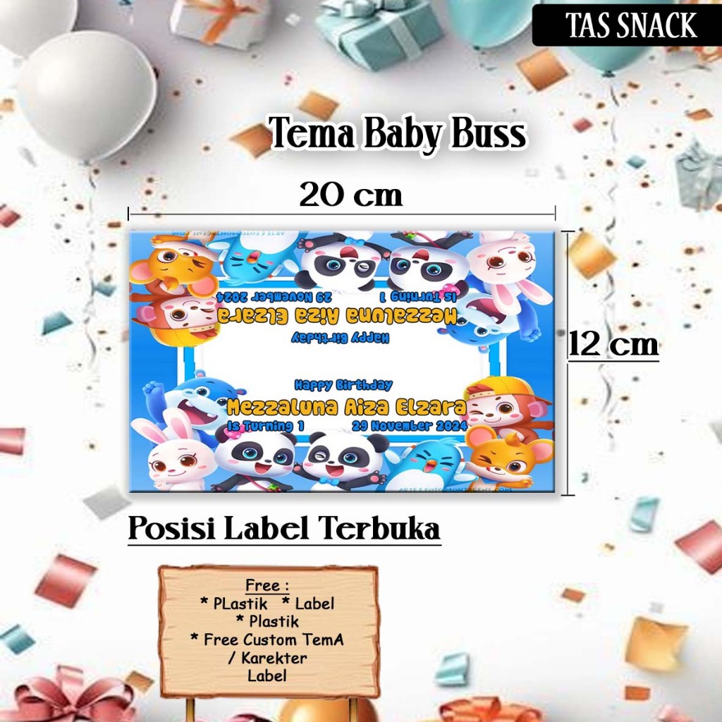 

Tas Snack Ulang Tahun Tema / Karakter Baby Buss uk 20x35 / Tas Jajan / Tas Pesta / Hampers Mini / Tas Hadiah / Tas Lebaran / Tas Souvenir / Tas Jinjing / Tas Plastik / Tas Ramadhan