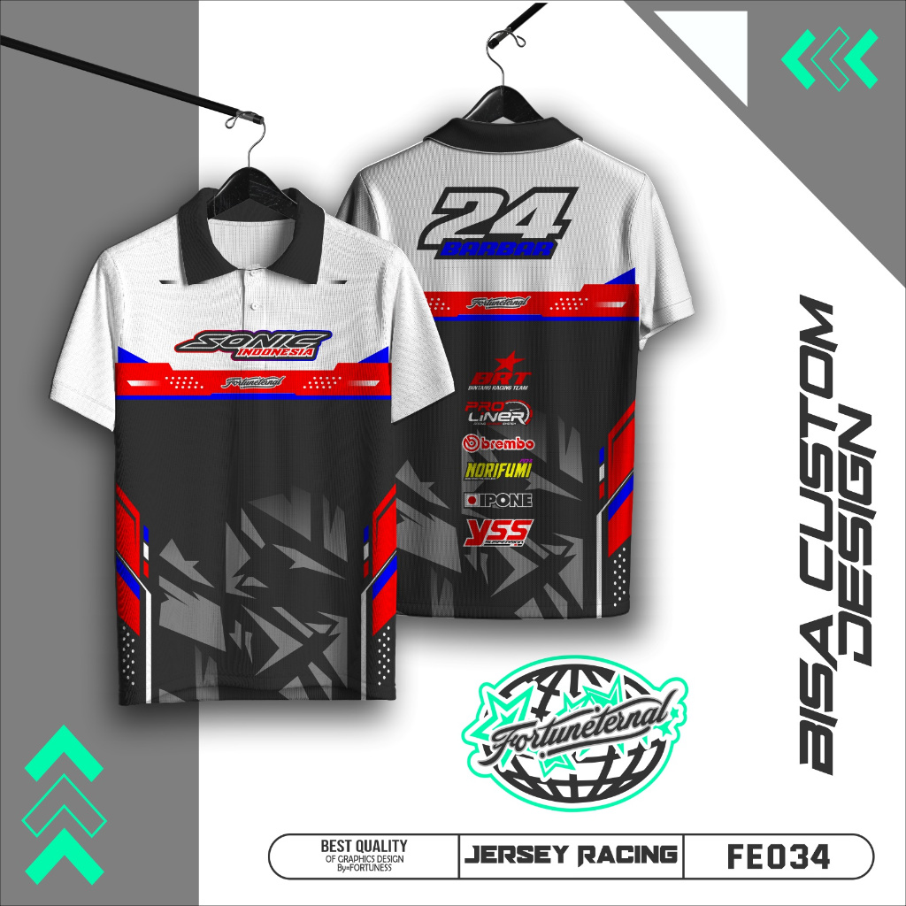 JERSEY RACING FULL PRINTING CUSTOM DESAIN NAMA, NOMOR, LOGO TEAM BALAP MOTOR