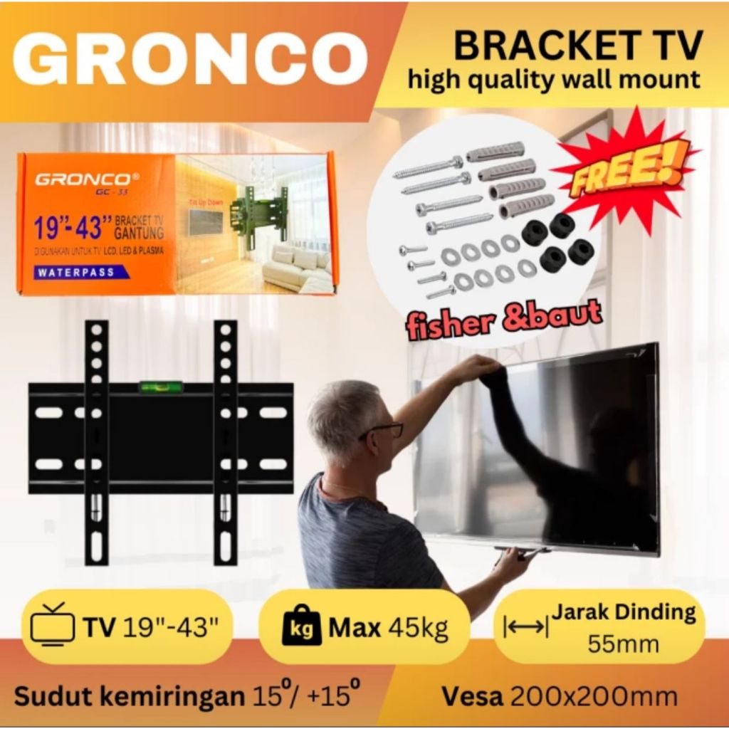 BRACKET TV BRAKET TV LCD LED 19 Inch-43inch Universal Bracket TV Dinding Penyangga Televisi Gronco