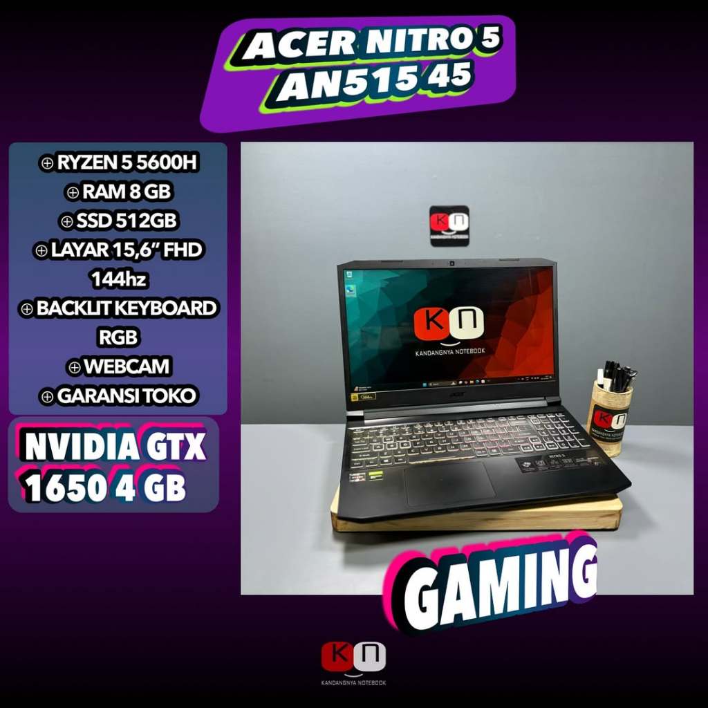 Acer Nitro 5 AN515 45 Ryzen 5 5600H GTX1650 Ram 8GB Ssd 512GB 15,6inch FHd 144Hz