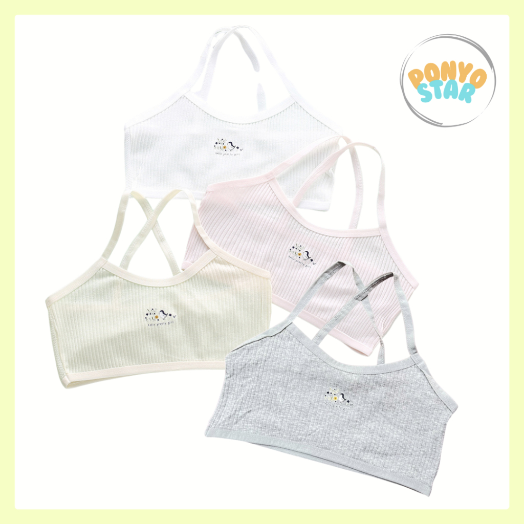 830 Tanktop Bra Anak Perempuan Model Tali Spageti Silang Bahan Katun Warna Polos Lucu Putih Abu Pink