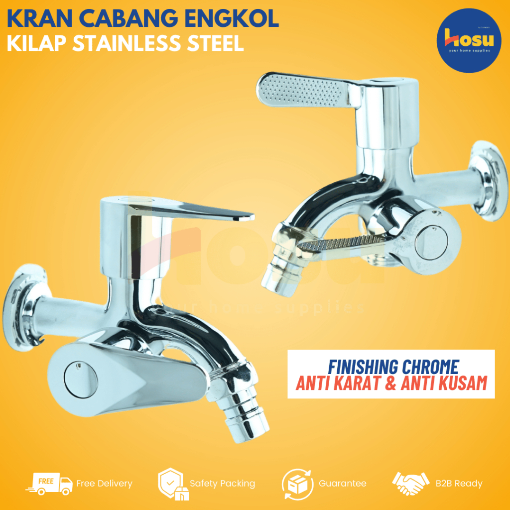 ORACLE Kran Air Cabang Double 2 Lubang Stainless Steel Chrome Mesin Cuci / Keran Cabang Hand Shower 