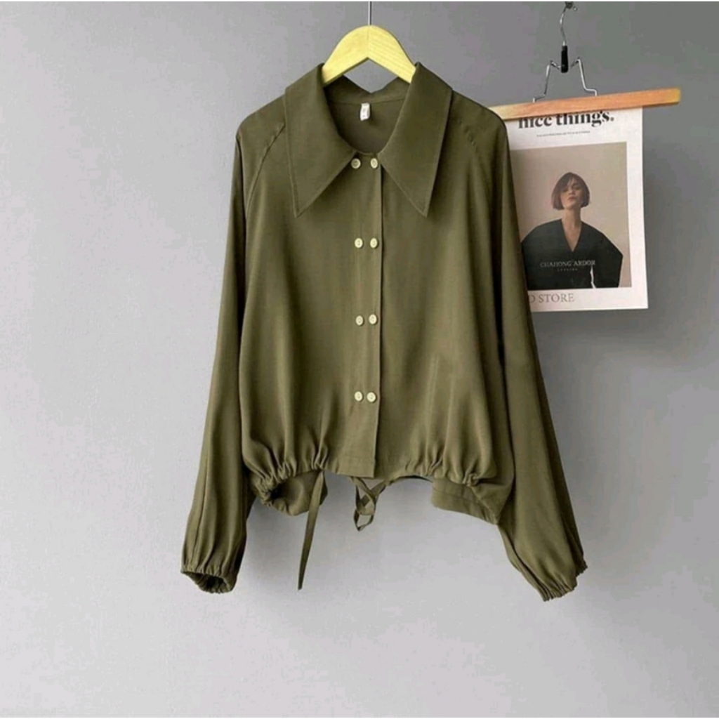 HALLAN TOP BLOUSE ATASAN WANITA KOREAN STYE- Army