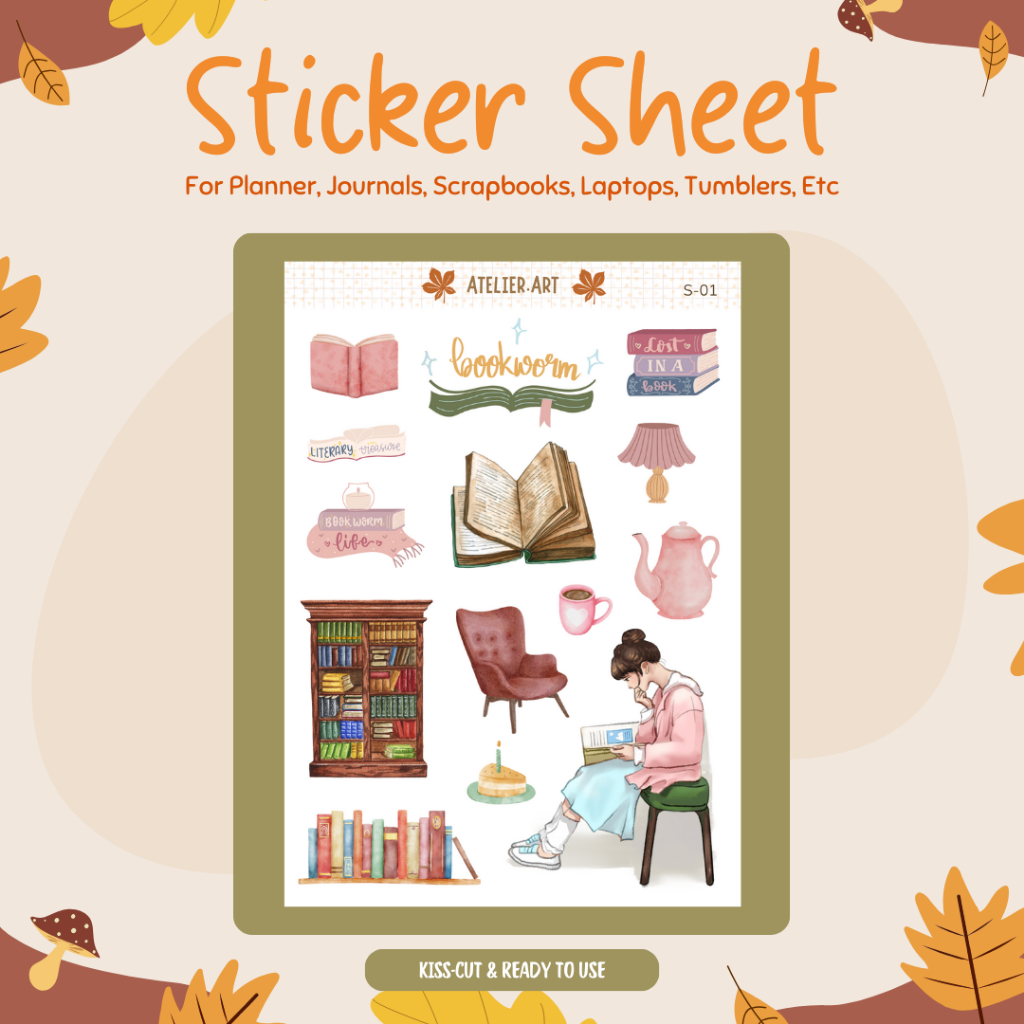 

S-01 Atelier.Art | Book Lover Sticker Sheet, Book Stickers For Kindle, Bookish Vibes Stickers, Reading Sticker, Bibliophile Gifts, Bookish Gift, Library Decal | Stiker Estetik, Stiker Jurnal, Stiker Lucu, Stiker Buku