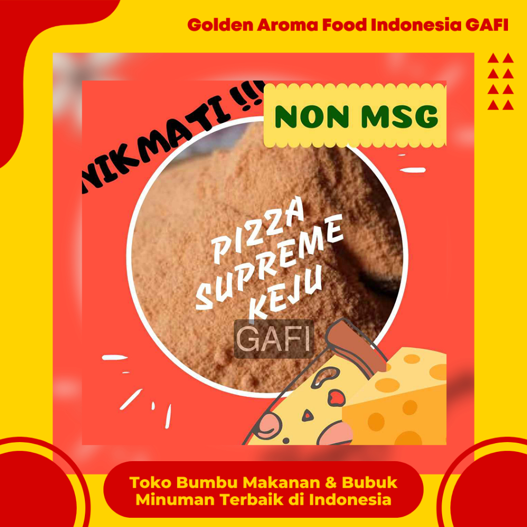 

GAFI Food Bumbu Tabur Rasa Pizza Supreme Keju NON MSG 1 kg, Cheese Pizza Supreme Flavor NON MSG Seasoning Powder 1kg